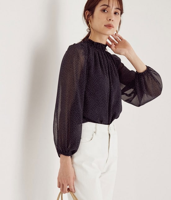 Rope 店舗限定 ドットシフォンスタンドカラーブラウス トップス シャツ ブラウス 通販 J Adore Jun Online