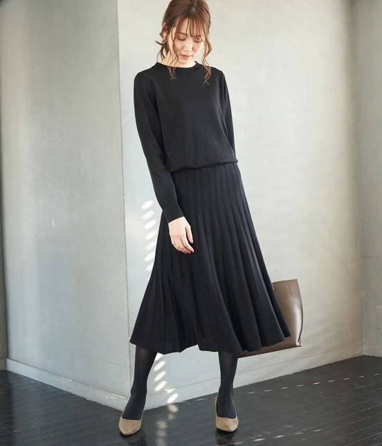 クルーネックプリーツニットワンピース Rope Picnic ロペピクニック オフィシャルサイト