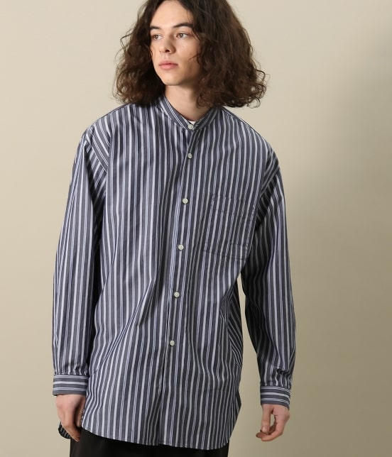 Junred ストライプノーカラーロングシャツ トップス シャツ ブラウス 通販 J Adore Jun Online