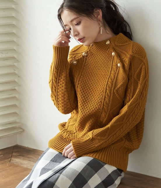 Rope Picnic 新色追加 リンクコーデ バンドンニットゴールド釦プルオーバー トップス ニット セーター 通販 J Adore Jun Online