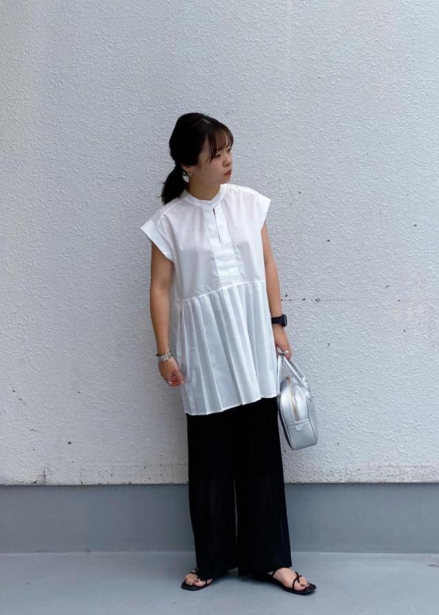 きちんと感溢れる 切り替えプリーツフレンチスリーブ前開きシャツ Vis ビスオフィシャルサイト