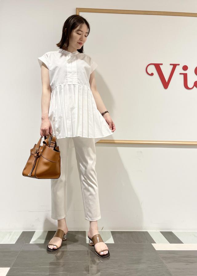 きちんと感溢れる 切り替えプリーツフレンチスリーブ前開きシャツ Vis ビスオフィシャルサイト