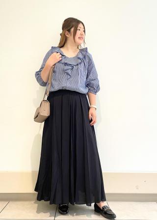 ほぼ新品✴︎ machatt ストライプ ラッフルフリル長袖ブラウス グリーン ROPÉ PICNIC(ロペピクニック) / ストライプラッフルフリル