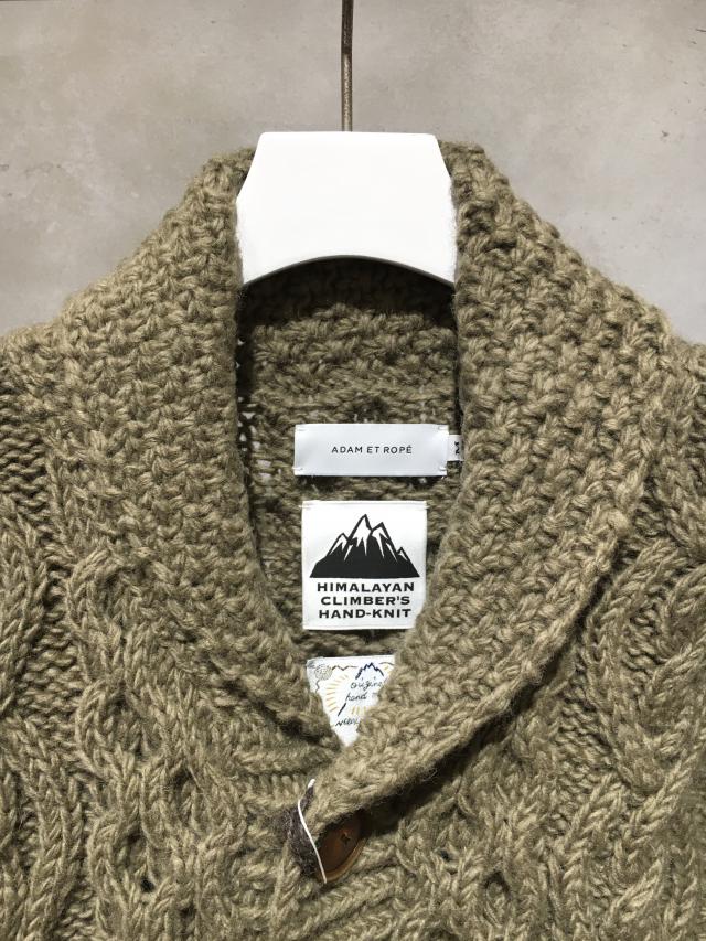 ADAM ET ROPE / HIMALAYAN CLIMBERS HAND-KNIT別注/ショールカラーカーディガン/L/ウール/KHK HIMALAYAN CLIMBER'S HAND-KNIT 別注ショールカラー カーディガン / 新
