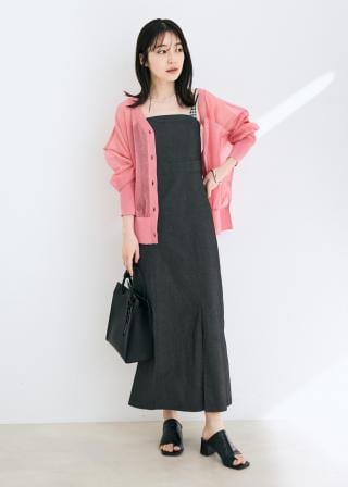 PLT★ベアトップ モノクローム サテン ミモレ タイト ワンピース vis-à-vis(ビザビ) / 【WEB限定】ストレッチツイルベアトップ