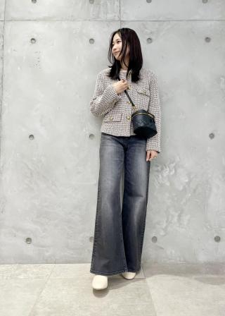 極美品！FO XEYツイードノーカラージャケット 40 Rene M ツイードジャケット レディース 40代 長袖ノーカラージャケット