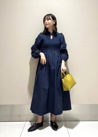 美品　ROPE ロペ シャーリングドレスワンピース ネイビー 36 美品 ROPE ロペ シャーリングドレスワンピース ネイビー 36