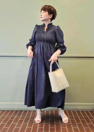美品　ROPE ロペ シャーリングドレスワンピース ネイビー 36 美品 ROPE ロペ シャーリングドレスワンピース ネイビー 36