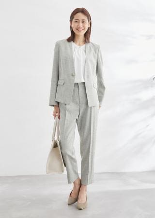 ROPE PICNIC ノーカラー ジャケット　セットアップ パンツ ネイビー ROPE' PICNIC（ロペピクニック）の「セットアップ対応/カラー