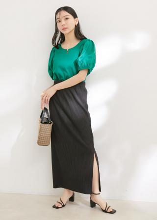 tシャツ 異素材ボリュームスリーブカットソー レディース VIS(ビス) / 【接触冷感・洗える】【前後2WAY】異素材ボリューム
