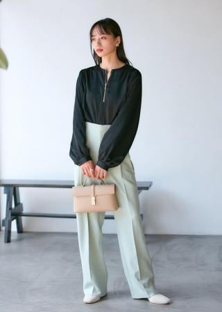 ブラウス シャツ ピーチサテン×ニットドッキングシャツ レディース Munich ブラウス シャツ ピーチサテン×ニットドッキングシャツ