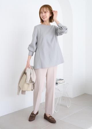 ❁ZU_NA210❁ 新品　ペプラムブラウスセットアップ　M ライトグレー ラッフルペプラムシアーブラウス(ブラウス・シャツ)｜TOPS