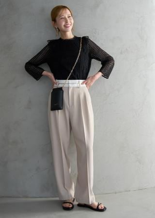 ꒰WFGD꒱袖レース ショート丈 長袖 ブラウス 黒 トップス