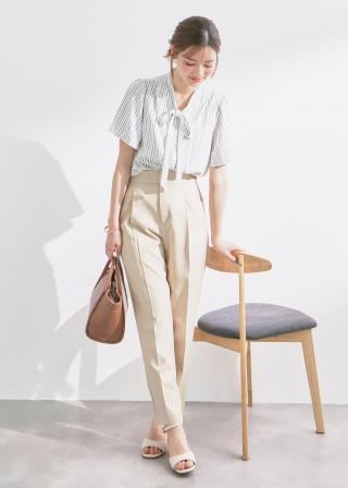 ROPÉ ロペ　前後2WAYシャーリングカラーブラウス　パープル　ゆったり ROPÉ ロペ 前後2WAYシャーリングカラーブラウス パープル ゆったり