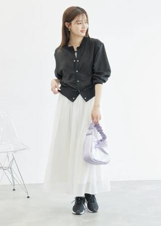 現行 極美品 トゥービーシック シアージップアップブルゾン カーディガン リボン ROPÉ PICNIC(ロペピクニック) / シアーブルゾンカーディガン