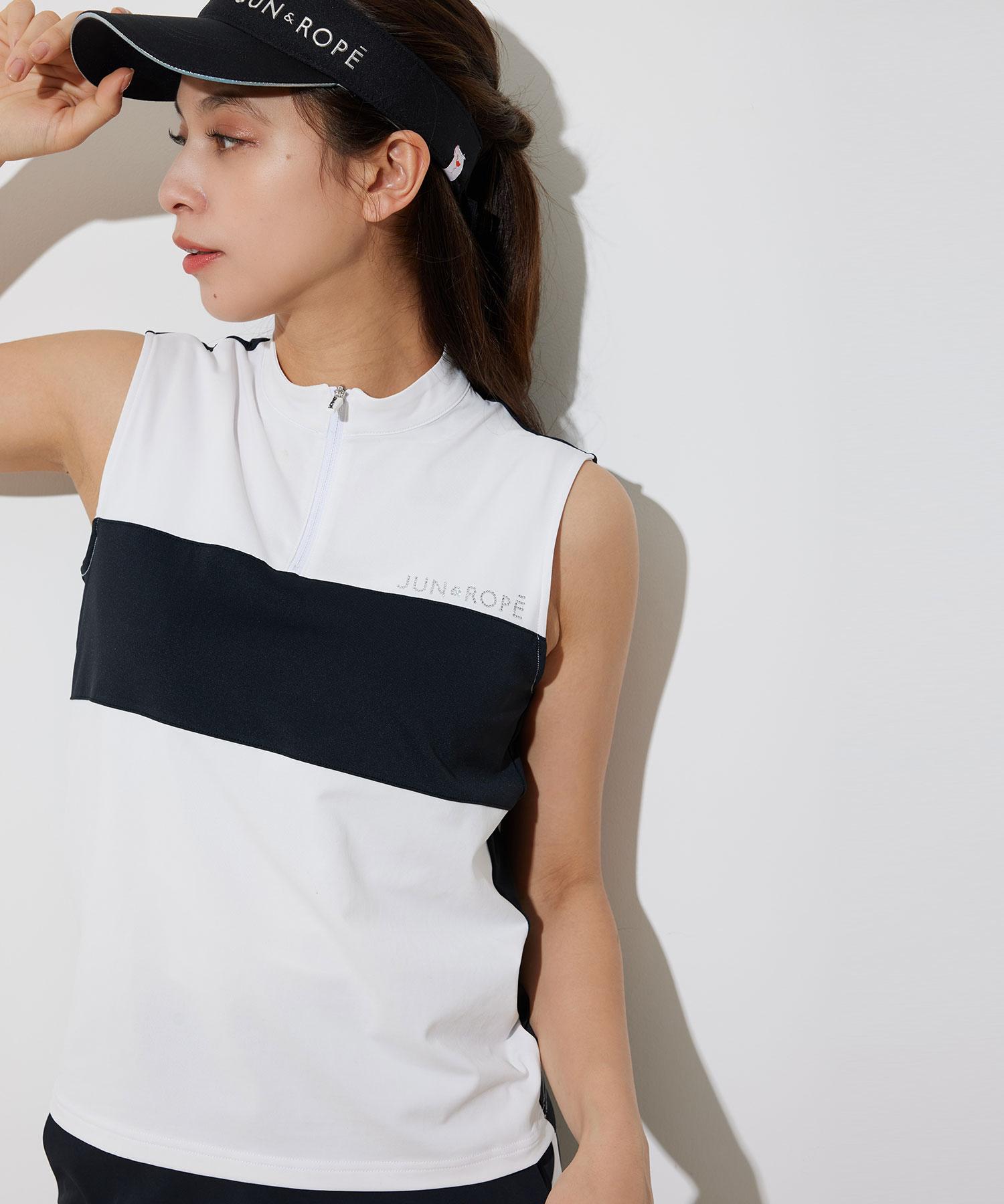 Jun&rope モックネック ノースリーブ ストレッチ フリル ゴルフ