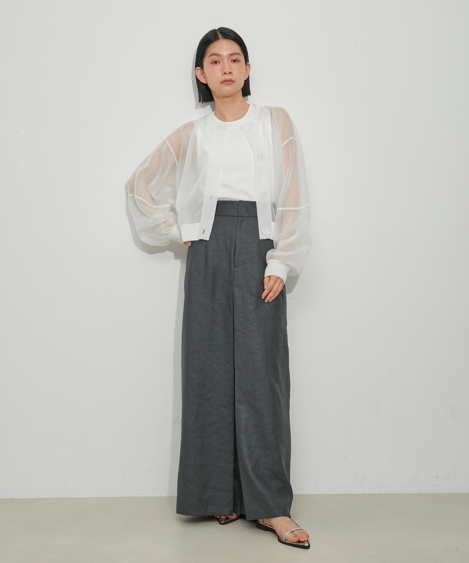 美品✨NEWYORKER シルク混　グレーシャドーストライプ　 3点セット 光沢ウール混 スリムフィット 2ボタン3ピーススーツ 千鳥グレー