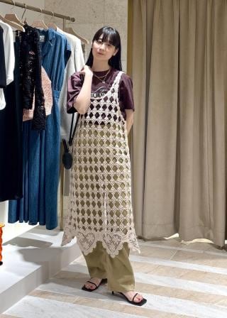 DOEN クロシェワンピース セール】綿100%ロング丈深Vネックかぎ編みクロシェワンピース