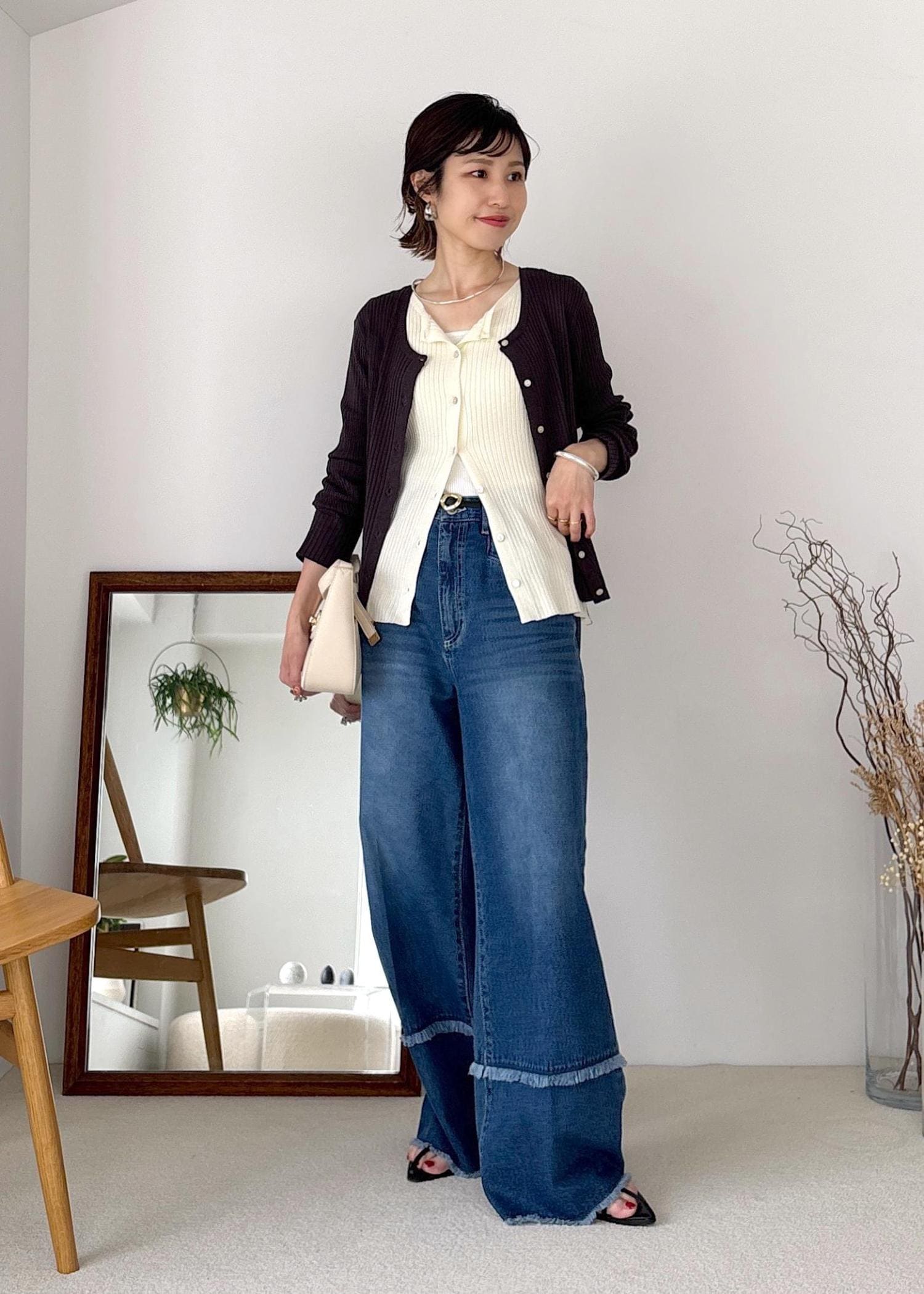 カシュデニカーディガン　エスニック　デニム ワンフォークロージング 1111clothing ニットカーディガン