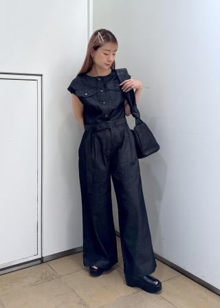 アダムエロペ　ノーカラースリーブオールインワン　新品　ブラック セール】ノーカラースリーブオールインワン（つなぎ