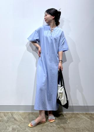 【希少】フィリップサルベ 新品未使用 カフタンワンピース フランス製 高級 綿 高身長 ウエストギャザーフレンチスリーブマキシワンピース （トール