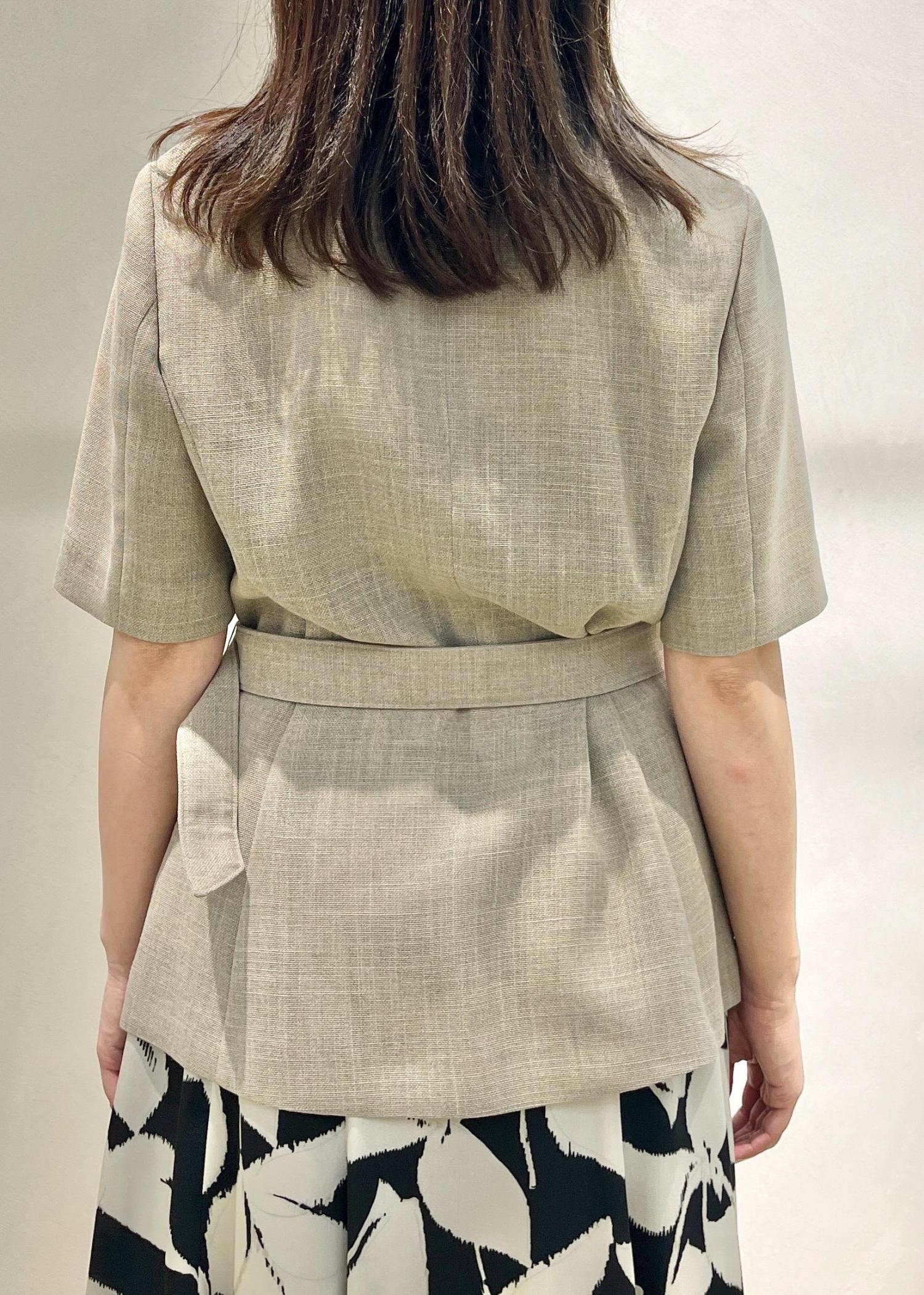 【nanushka】 BEIGE リネンライク ベルテッド フリンジ ジャケット DLARGE.JPG