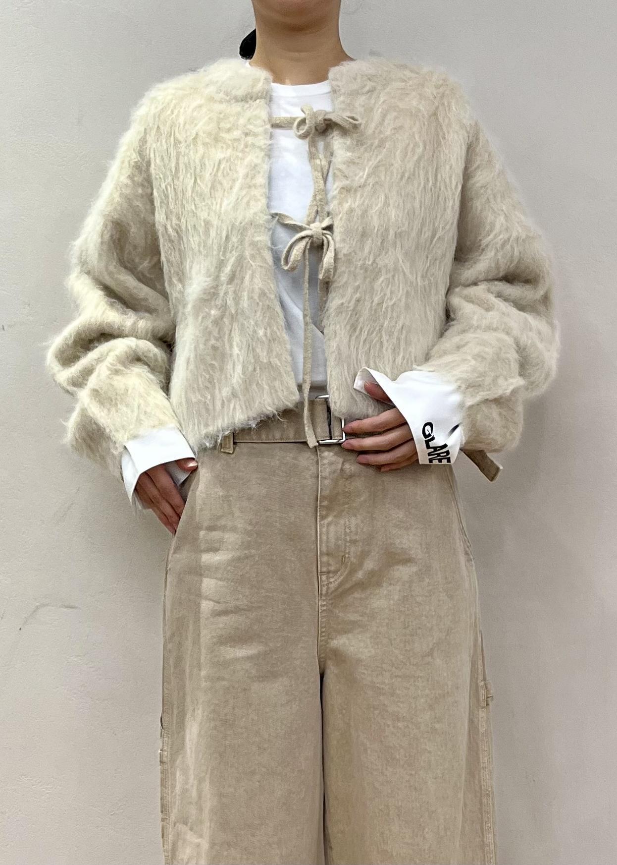 アダムエロペ　フラッフィーカーディガン セール】【サステナブル】ループフラッフィーニットブルゾン