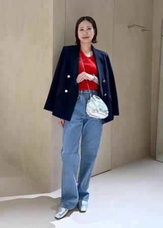 ROPÉ(ロペ) / ストレッチギャバジン金ボタン紺ブレザー